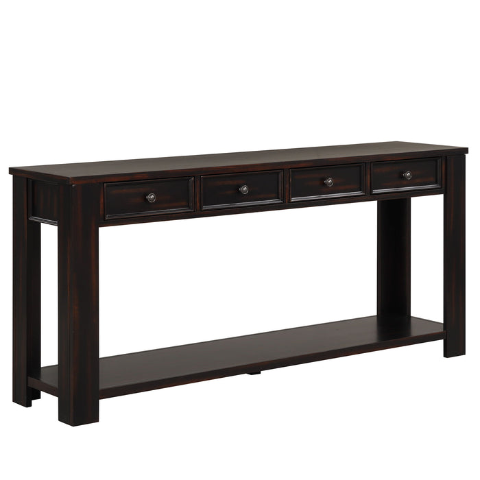 63" Pine Wood Console Table With 4 Drawers And 1 Bottom Shelf For Entryway Hallway Easy Assembly 63" Long Sofa Table (Distressed Black)