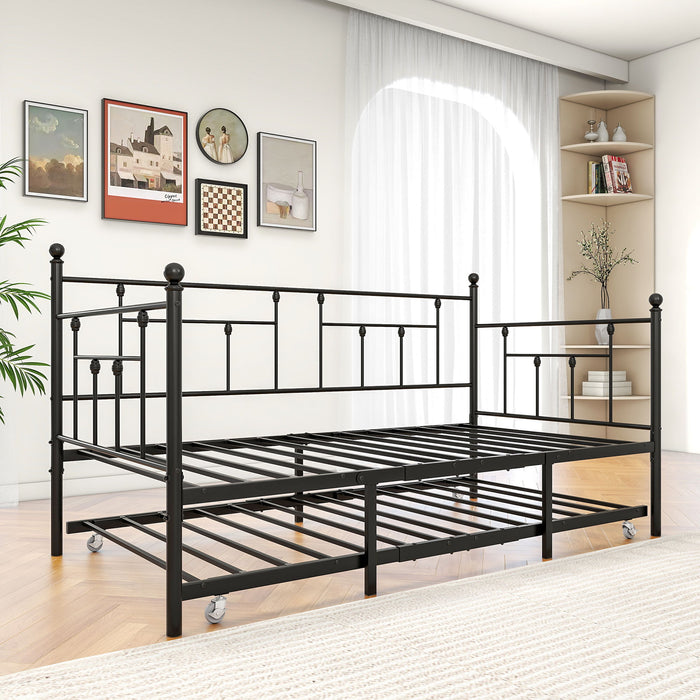 Metal Daybed Frame Twin Size Platform With Trundle, No Box Spring Needed Black
