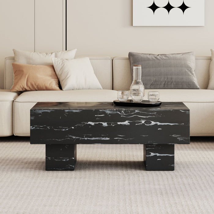 The Black Coffee Table Has Patterns Modern Rectangular Table, Suitable For Living Rooms And Apartments
