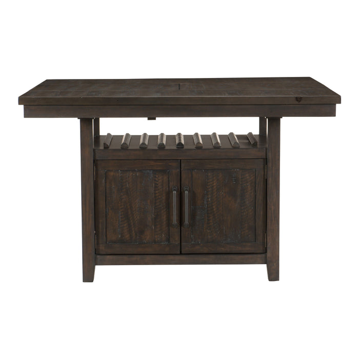 Rectangular Counter Height Table 1 Piece With Storage Cabinet Butterfly Leaf Wine Rack Distressed Dark Cherry Finish Dining Furniture
