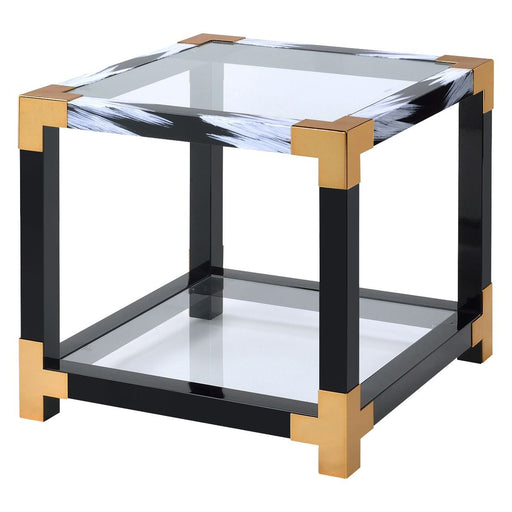 Lafty - End Table - White Brushed & Clear Glass Unique Piece Furniture