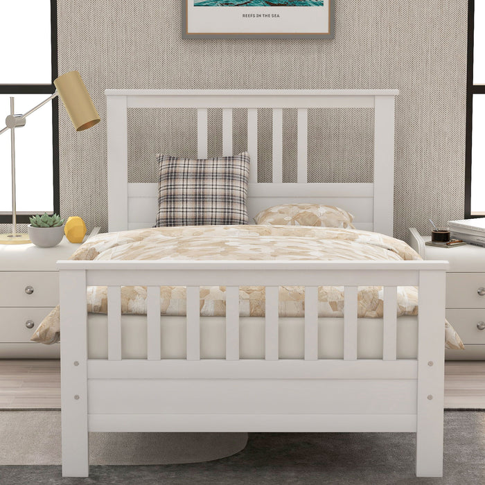 Wood Platform Bed With Headboard And Footboard, Twin (White)