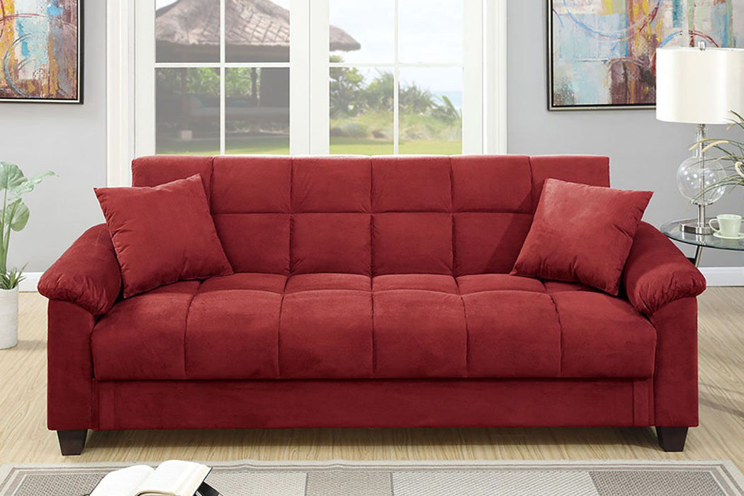 Contemporary Living Room Adjustable Sofa Red Color Microfiber Plush Storage Couch 1 Piece Futon Sofa Pillows