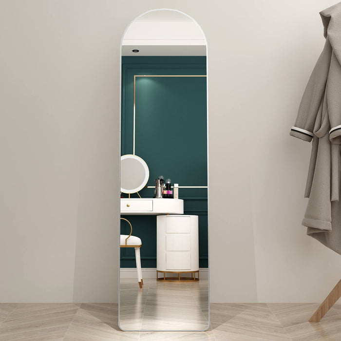 The 1 St Generation Of Floor Mounted Full Length Mirrors, Aluminum Alloy Metal Frame Arched Wall Mirror, Bathroom Makeup Mirror, Bedroom Porch, Clothing Store, Wall Mounted, Silvery