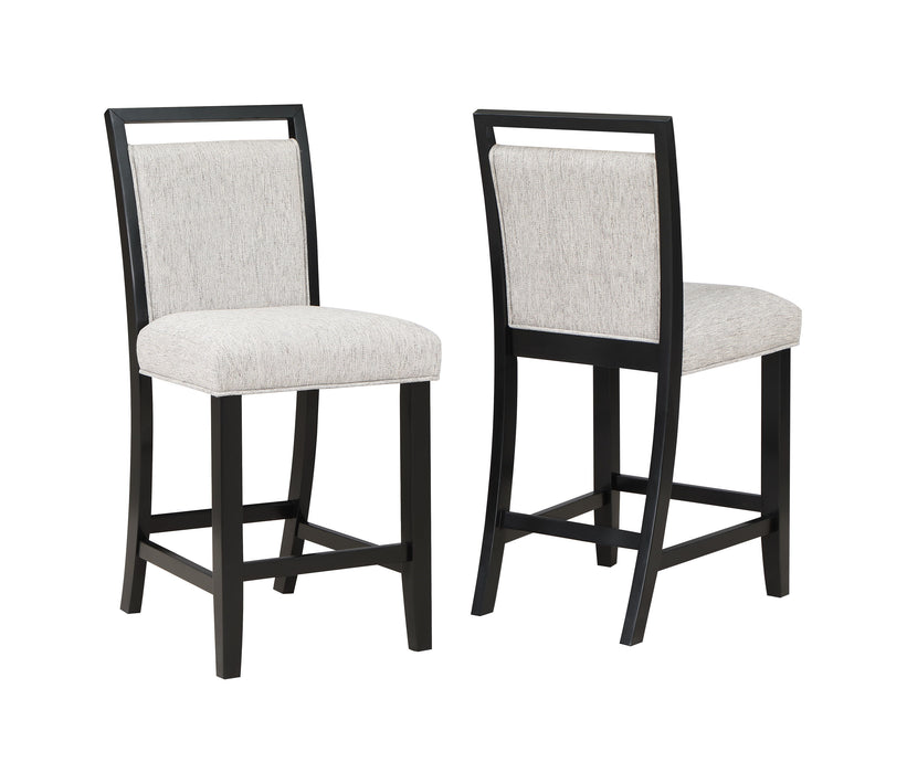 2 Piece Farmhouse Counter Height Upholstered Dining Chair Stools Upholstered With Comfortable Gray Padded Fabric Black Finish Wooden Dining Room Furniture