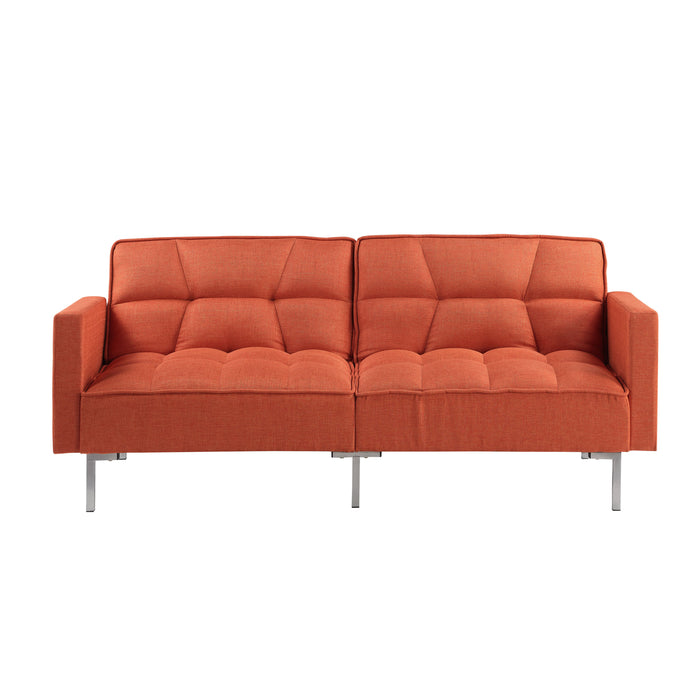 Orisfur. Linen Upholstered Modern Convertible Folding Futon Sofa Bed For Compact Living Space, Apartment, Dorm - Orange