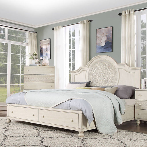 Roselyne - California King Bed - Antique White Finish Unique Piece Furniture