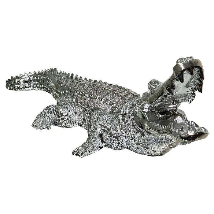 Ambrose Diamond Encrusted Chrome Plated Crocodile (34" X 10. 5"W X 9"H)