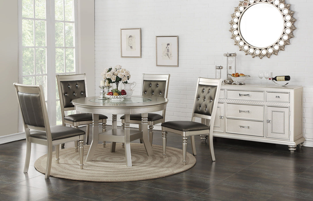 Round Dining Table Silver / Gray Finish Rubber Wood Frame Center Glass Top Dinette Table