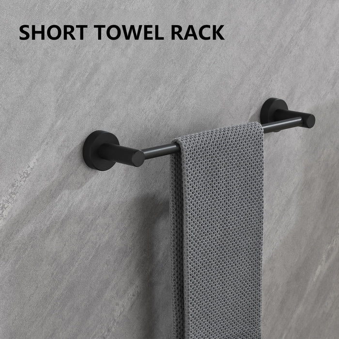 6 Piece Bathroom Towel Rack Set, Wall Mount - Black