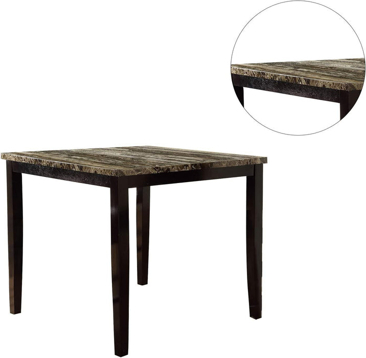 Contemporary Counter Height Dining 5 Pieces Set Table 4 Chairs Brown Finish Birch Faux Marble Table Top Tufted Chairs Cushions Kitchen Dining Room Furniture Dinette