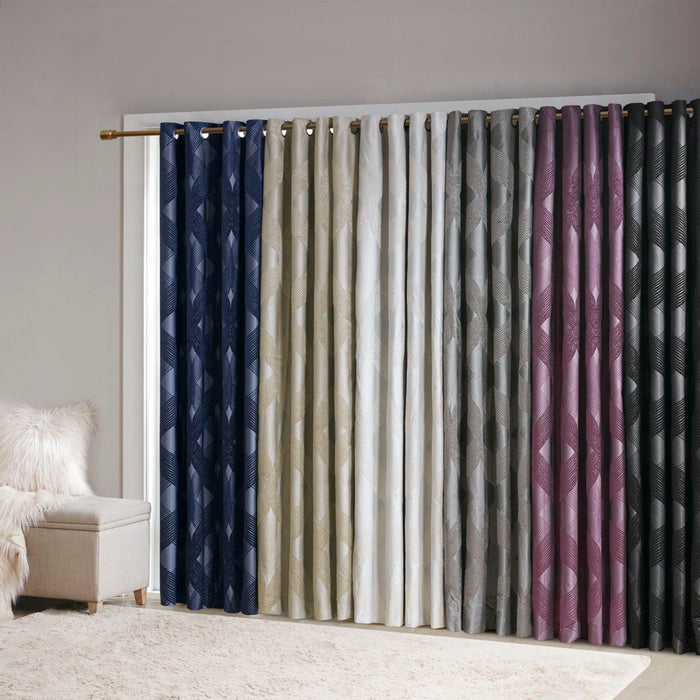 Ogee Knitted Jacquard Total Blackout Curtain Panel In Navy