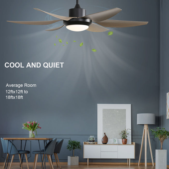 Indoor Ceiling Fan With Dimmable LED Light 5 Blades Remote Control Reversible Dc Motor Black For Living Room