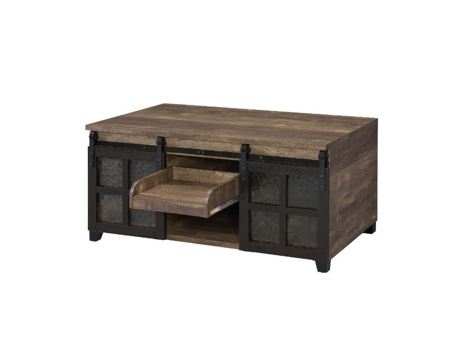 Nineel - Coffee Table - Obscure Glass, Rustic Oak & Black Finish Unique Piece Furniture