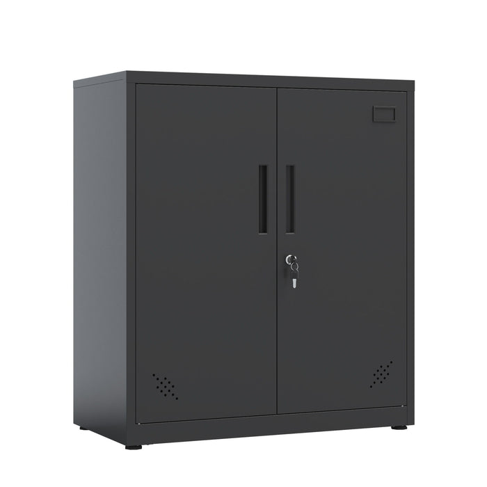 Metal Storage Cabinet With 2 Doors And 2 Adjustable Shelves, Steel Lockable Garage Storage Cabinet, Tall Metal File Cabinet For Home Office School Gym, Black
