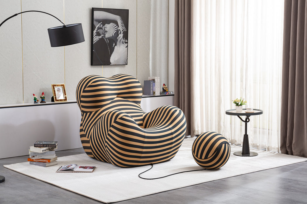 Barrel Chair With Ottoman, Mordern Comfy Stripe Chair For Living Room (3 Colors, 2 Size), Black & Yellow Stripe And Large Size