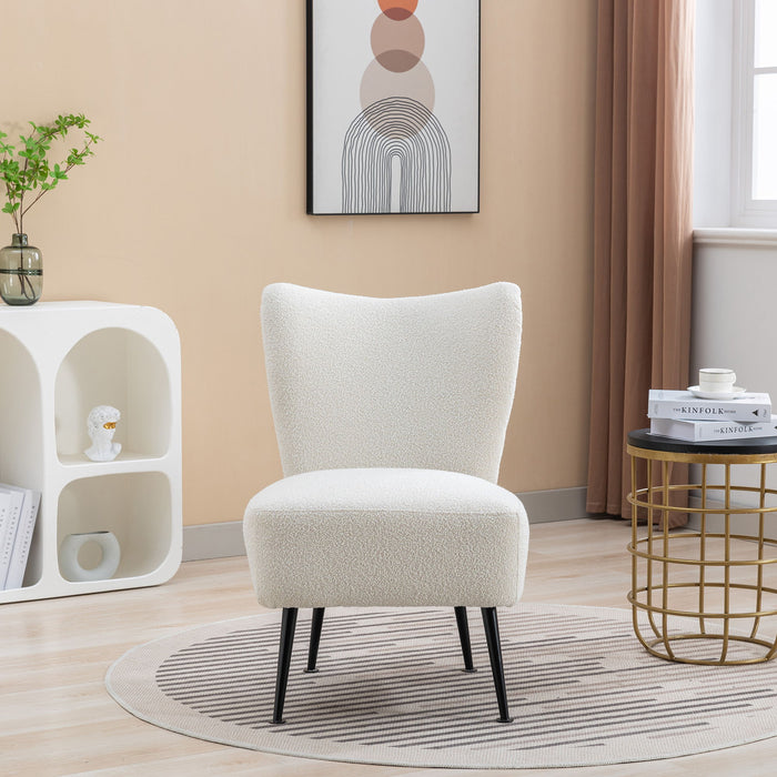 Boucle Upholstered Armless Accent Chair Modern Slipper Chair, Cozy Curved Wingback Armchair, Corner Side Chair For Bedroom Living Room Office Cafe Lounge Hotel Beige