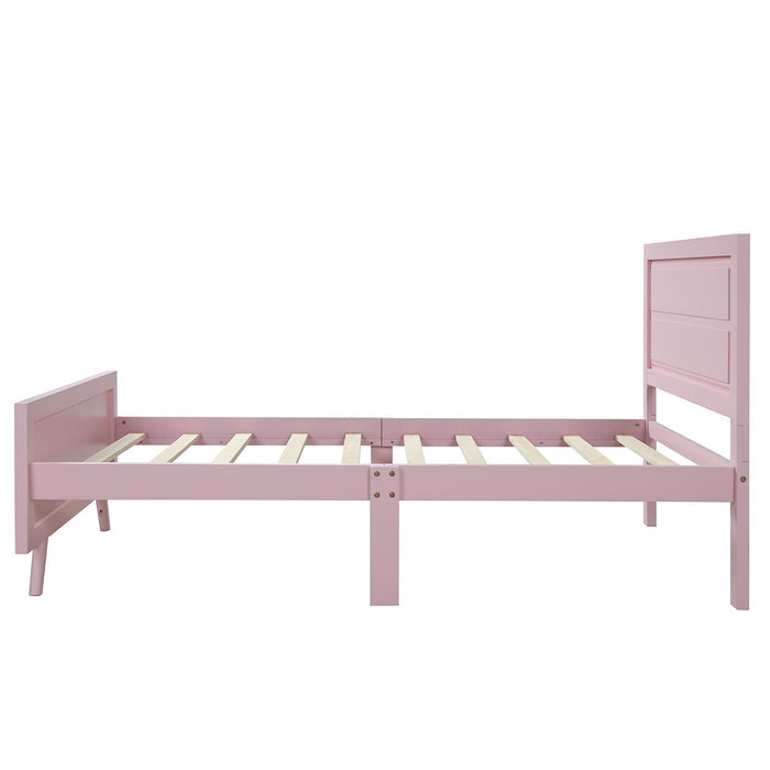 Wood Platform Bed Twin Bed Frame Mattress Foundation With Headboard And Wood Slat Support (Pink)