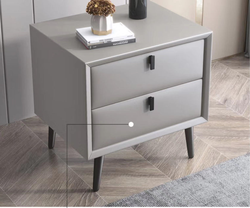 Modern Nightstand With 2 Drawers, Night Stand With PU Leather And Hardware Legs, End Table, Bedside Cabinet For Living Room/Bedroom - Light Gray