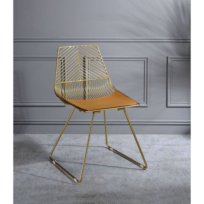 Faina - Side Chair (Set of 2) - Whiskey PU & Gold The Unique Piece Furniture Furniture Store in Dallas, Ga serving Hiram, Acworth, Powder Creek Crossing, and Powder Springs Area