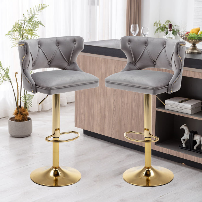 Bar Stools With Back And Footrest Counter Height Dining Chairs - Velvet Gray (Set of 2)