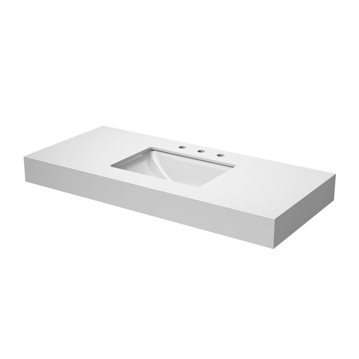 Bathroom Vanity Top49 x22" Under Hanging 4.7" Pure White Rock Panel Can Be Hung Single, With Mounting Bracket, Cupc Ceramic Sink And Three - Hole Faucet Hole With Backsplash