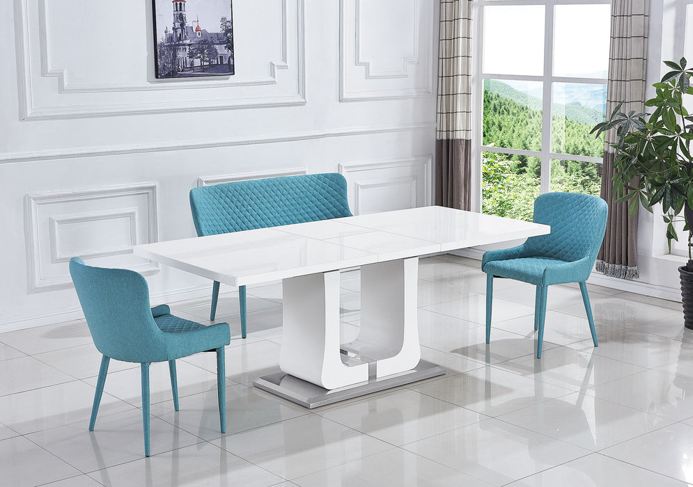 63"/78.7" Extendable Dining Table With Butterfly Leaf, High Gloss Lacquer Coating And Pedestal Base In White/Chrome