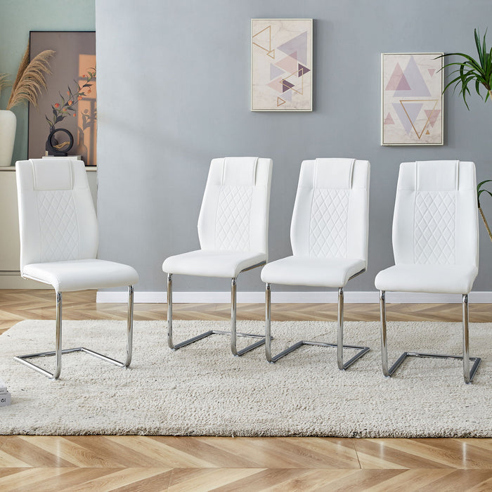 Modern Dining Chairs With Faux Leather Padded Seat Dining Living Room Chairs Upholstered Chair With Metal Legs Design For Kitchen, Living, Bedroom, Dining Room Side Chairs (Set of 4) (White / PU Leather)