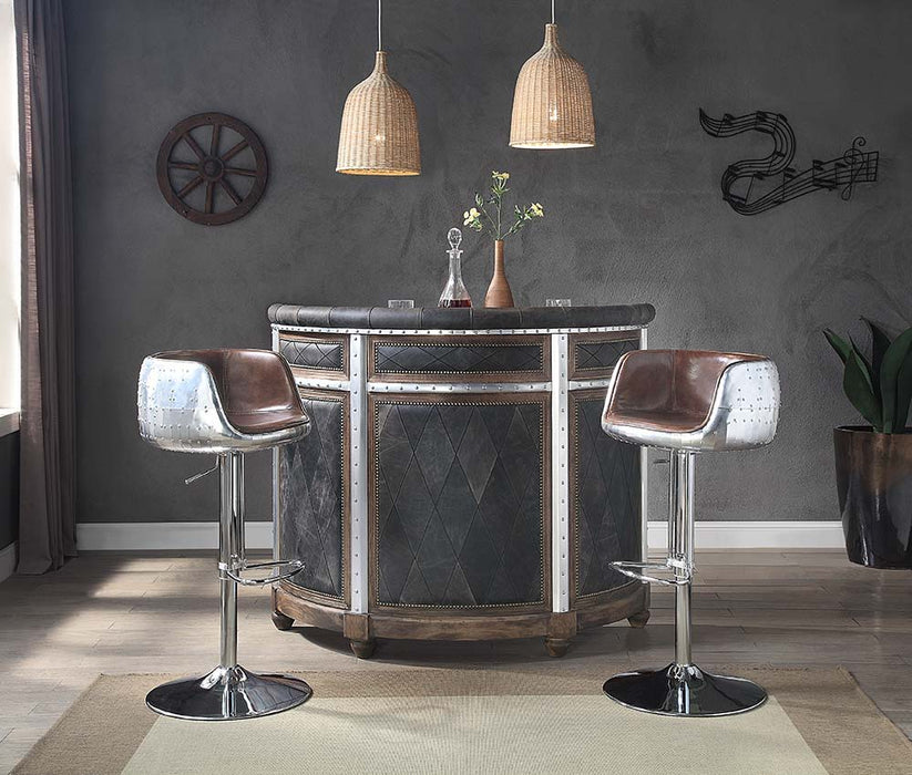 Rahma - Bar Table - Antique Ebony Top Grain Leather & Aluminum Unique Piece Furniture