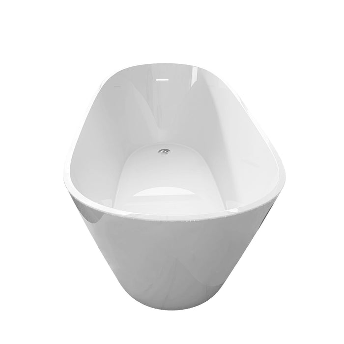 59" Acrylic Free Standing Tub - Classic Oval Shape Soaking Tub, Adjustable Freestanding Bathtub With Integrated Slotted Overflow And Chrome Pop-Up Drain Anti - Clogging Gloss White