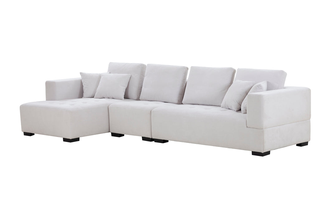 134'' Mid-Century Modern Sofa L-Shape Sectional Sofa Couch Left Chaise For Living Room, Beige
