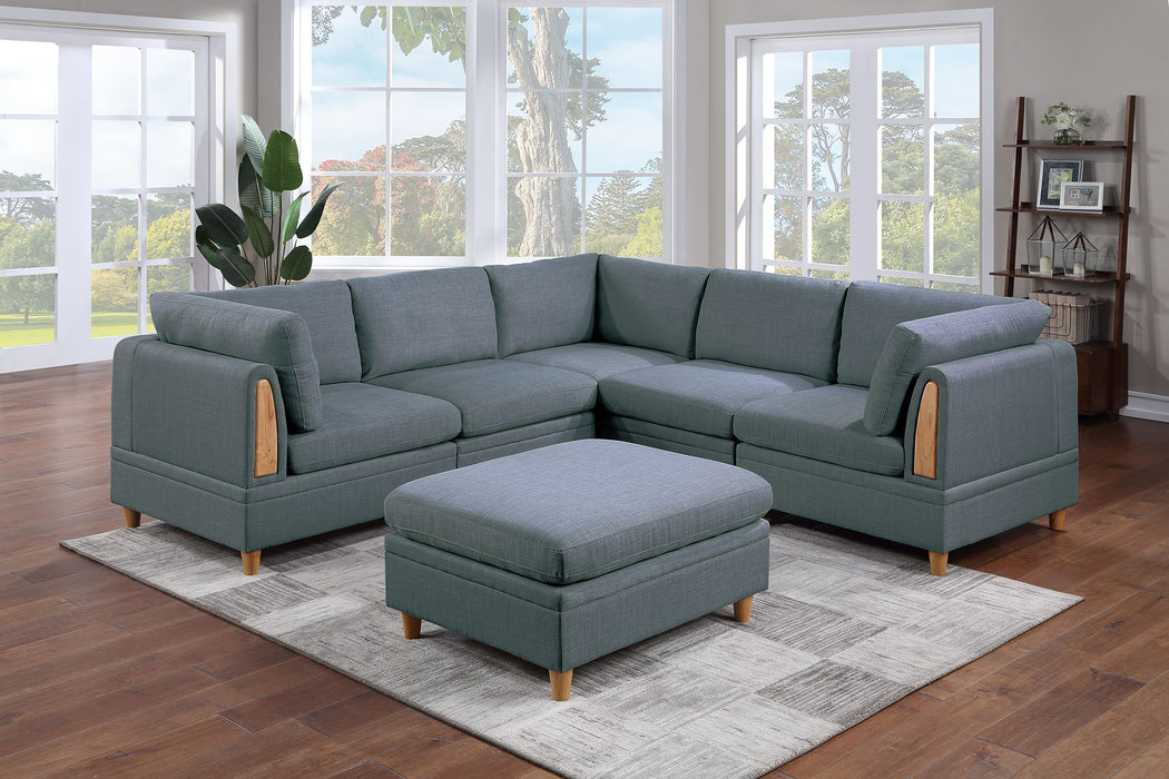 Contemporary Living Room Furniture 6 Pieces Modular Sectional Sofa Set Steel Dorris Fabric Couch 3 Wedges 2 Armless Chair And 1 Ottomans
