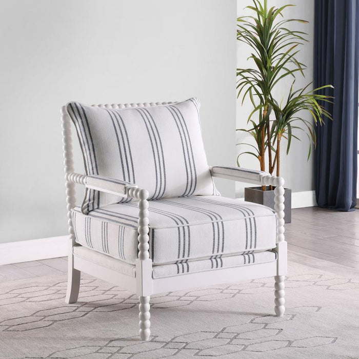 Blanchett - Upholstered Accent Chair With Spindle Accent - White And Navy Unique Piece Furniture