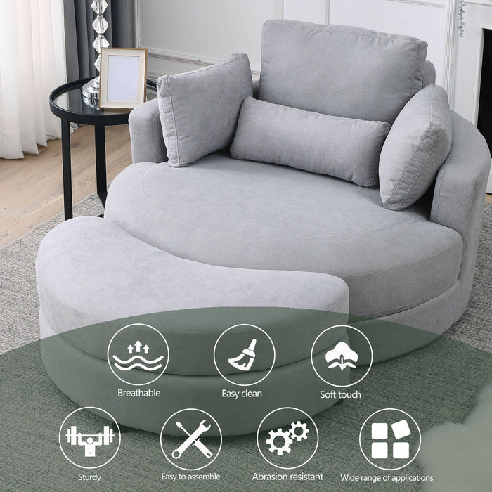 Welike Swivel Accent Barrel Modern Grey Sofa Lounge Club Big Round Chair With Storage Ottoman Linen For Living Room Hotel With Pillows 2 Pieces