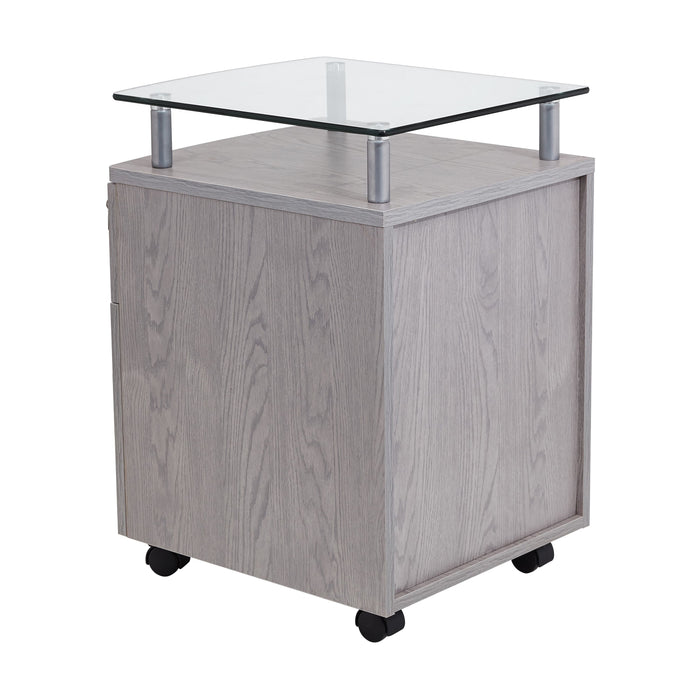 Techni Mobili Rolling File Cabinet With Glass Top, Gray