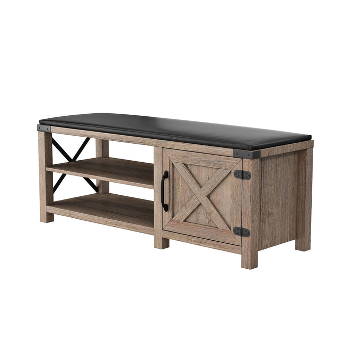 Modern Farmhouse Shoes Bench With Seat Cushion, Toba CCo Wood