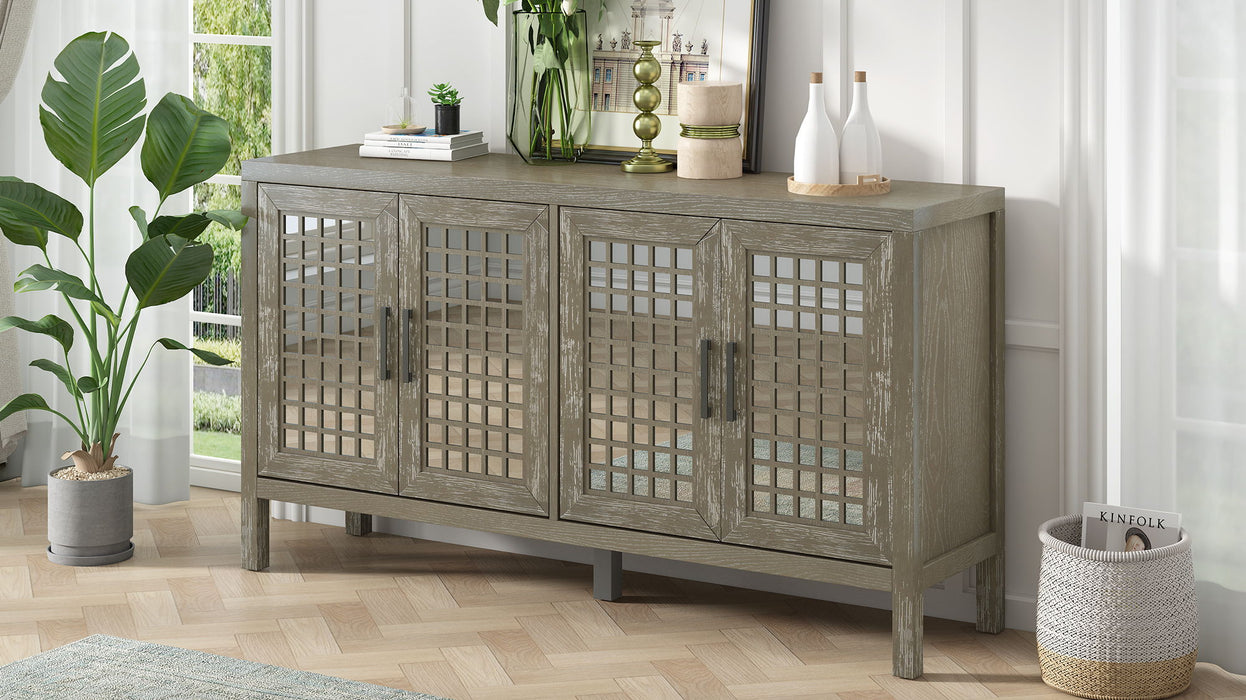 Txrem Retro Mirrored Sideboard With Closed Grain Pattern For Dining Room, Living Room And Kitchen (Gray)