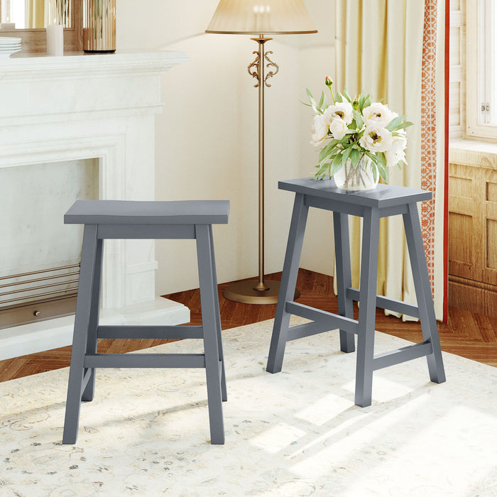 Topmax Farmhouse Rustic 2 Piece Counter Height Wood Kitchen Dining Stools For Small Places, Gray