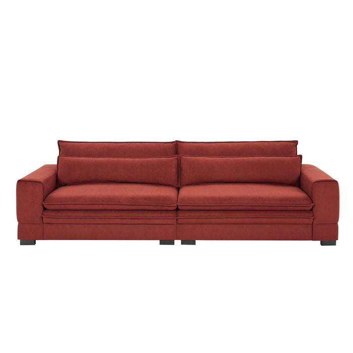 Mid-Century Modern Fabric Sofa, Upholstered Sofa Couch With Two Pillows Modern Loveseat Sofa For Living Room Red