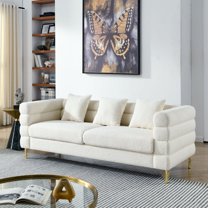 81 Inch Oversized 3 Seater Sectional Sofa, Living Room Comfort Fabric Sectional Sofa - Deep Seating Sectional Sofa, Soft Sitting With 3 Pillows For Living Room, Bedroom, Etc., White Teddy (Ivory)