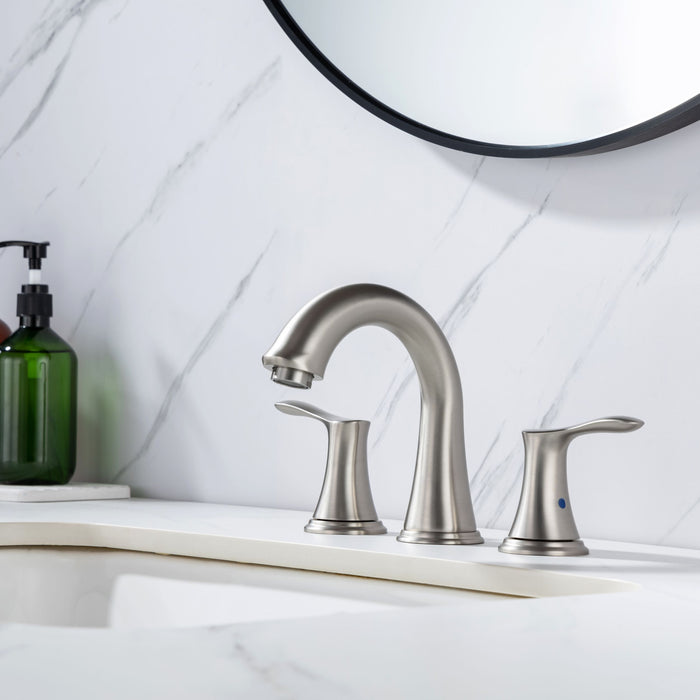 Widespread Bathroom Faucet With Drain Assembly, Brushed Nickel