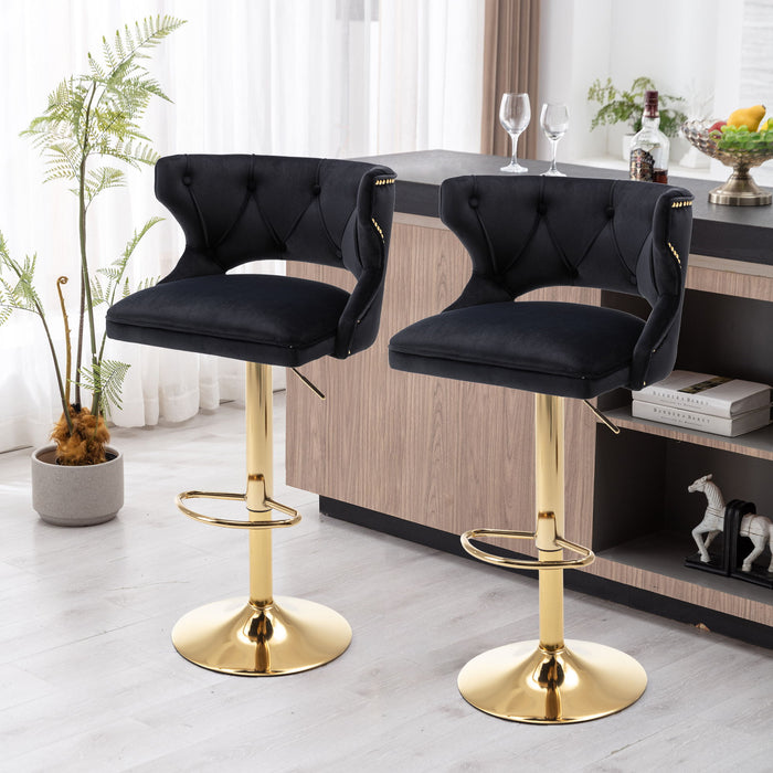 Bar Stools With Back And Footrest Counter Height Dining Chairs - Velvet Black (Set of 2)