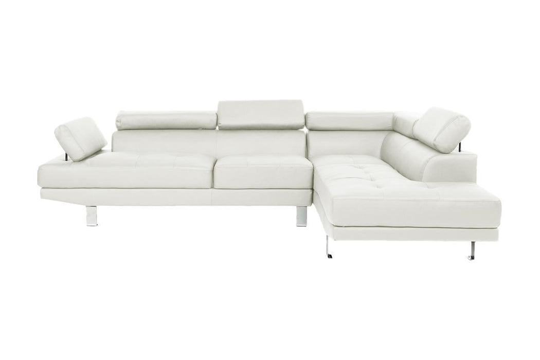 White Color Sectional Living Room Furniture Faux Leather Adjustable Headrest Right Facing Chaise & Left Facing Sofa