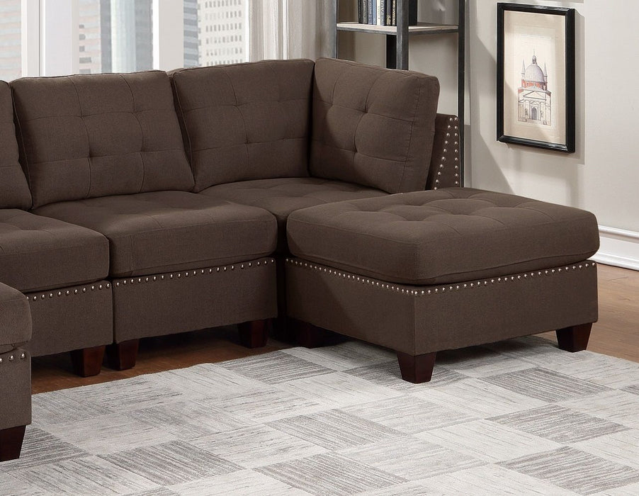 Modular Sectional 6 Piece Set Living Room Furniture U-Sectional Tufted Nail Heads Couch Black Coffee Linen Like Fabric 2 Corner Wedge 2 Armless Chairs And 2 Ottomans