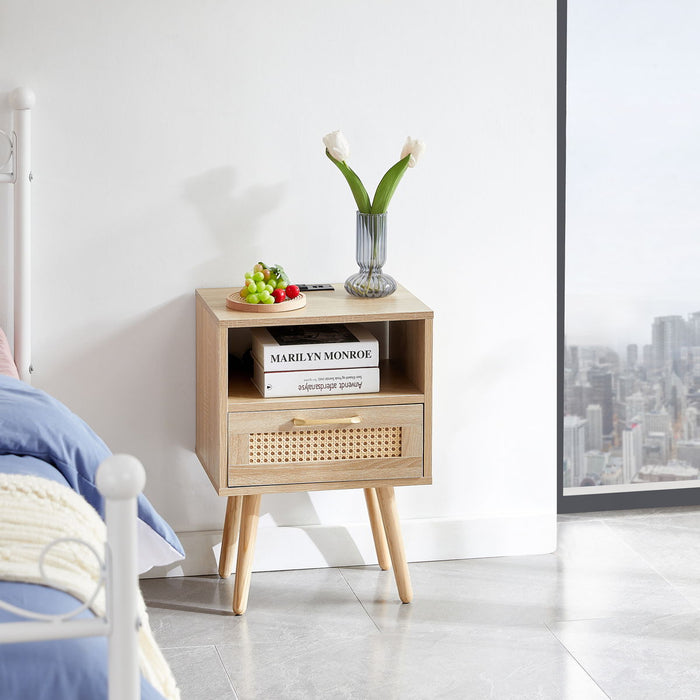 Modern Nightstand With Power Outlet And Usb Ports - Natural