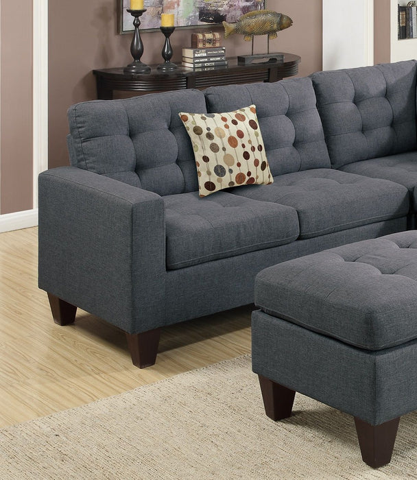 Modular Sectional W Ottoman Blue Grey Polyfiber 4 Pieces Sectional Sofa LAF And RAF Loveseat Corner Wedge Ottoman Tufted Cushion Couch