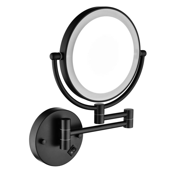 8" LED Wall Mount Two - Sided Magnifying Makeup Vanity Mirror 12" Extension Matte Black 1X / 3 Magnification Plug 360 Degree Rotation Waterproof Button Shaving Mirror - Matte Black