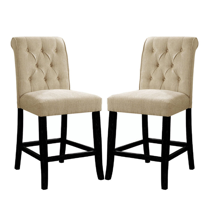 (Set of 2) Padded Chenille Dining Chairs In Beige And Antique Black