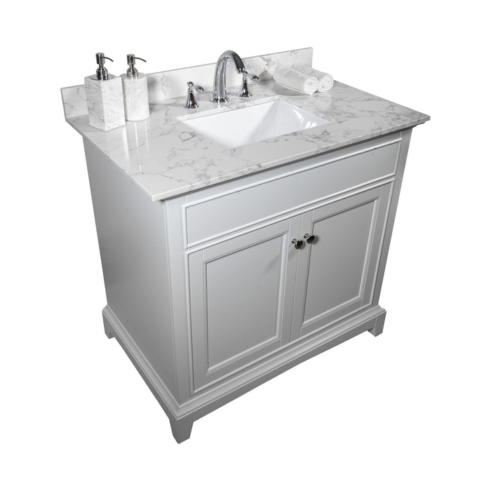 Montary 31" Bathroom Vanity Top Stone Carrara White New Style Tops With Rectangle Undermount Ceramic Sink And Back Splash With 3 Faucet Hole For Bathrom Cabinet
