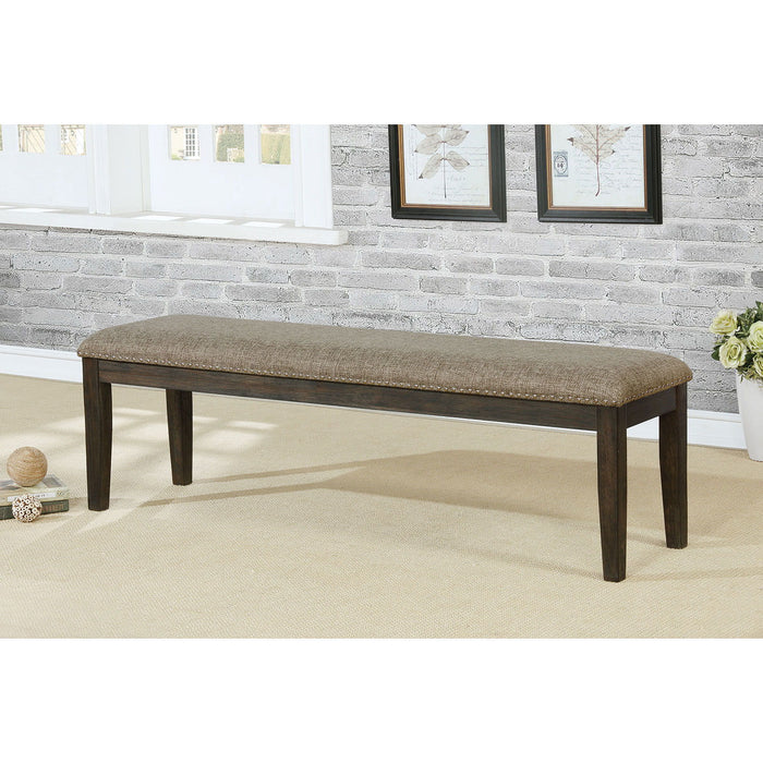 Transitional 1 Piece Bench Only Espresso Warm Gray Nail Heads Solid Wood Fabric Upholstered Padded Seat Kitchen Rustic Dining Room Furniture
